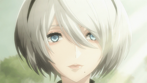 A Close Up Of A Girl 'S Face With White Hair GIF