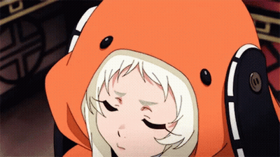 A Close Up Of A Girl Wearing An Orange Hoodie With Headphones On Her Head . GIF