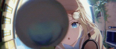 A Close Up Of A Girl With A Magnifying Glass GIF