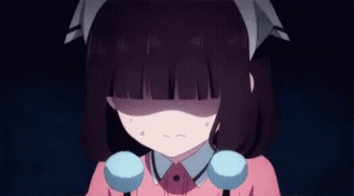 A Close Up Of A Girl With A Purple Haircut And A Pink Shirt . GIF