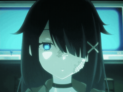 A Close Up Of A Girl With Black Hair And A Blue Eye GIF