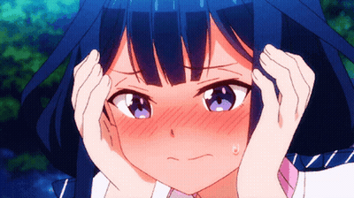 A Close Up Of A Girl With Blue Hair And Purple Eyes GIF