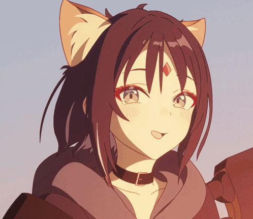 A Close Up Of A Girl With Cat Ears And A Choker Around Her Neck GIF
