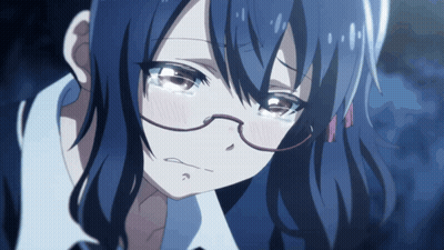 A Close Up Of A Girl With Glasses And Blue Hair Crying GIF