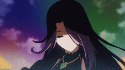 A Close Up Of A Girl With Long Purple Hair And A Necklace GIF