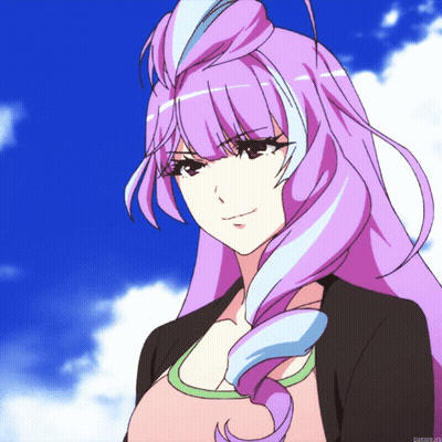 A Close Up Of A Girl With Purple And Blue Hair And A Blue Sky In The Background GIF