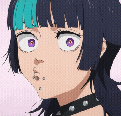 A Close Up Of A Girl With Purple Eyes And A Choker GIF