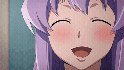 A Close Up Of A Girl With Purple Hair Smiling With Her Eyes Closed GIF