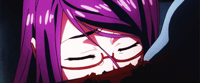 A Close Up Of A Girl With Purple Hair Wearing Glasses GIF