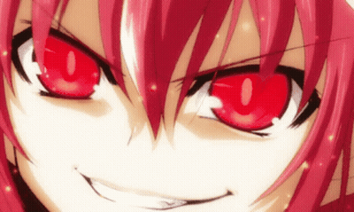 A Close Up Of A Girl With Red Eyes And A Smile GIF