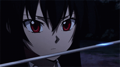 A Close Up Of A Girl With Red Eyes Holding A Sword GIF