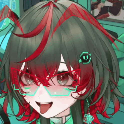 A Close Up Of A Girl With Red Hair And Glasses Sticking Her Tongue Out GIF