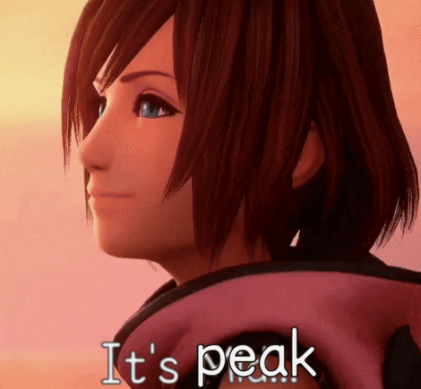 A Close Up Of A Girl With The Words It 'S Peak Behind Her GIF