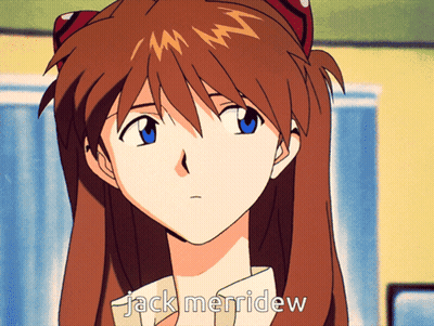 A Close Up Of A Girl With The Words Jack Merridew Written Below Her GIF