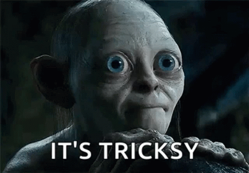 A Close Up Of A Gollum From The Lord Of The Rings Holding A Rock And Saying `` It 'S Tricky '' . GIF