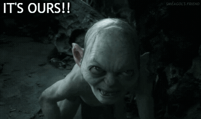 A Close Up Of A Gollum With The Words It 'S Ours Written Above It GIF