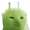 A Close Up Of A Green Cat With Antennas On Its Head On A White Background . Sticker