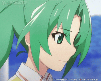 A Close Up Of A Green Haired Anime Character With Gifmagazine Written Below Her GIF