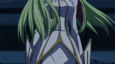A Close Up Of A Green Haired Anime Character With The Words " Grassgreen " On The Bottom Right GIF