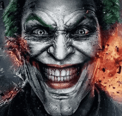 A Close Up Of A Joker 'S Face With A Huge Smile On It . GIF