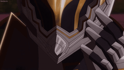 A Close Up Of A Knight 'S Helmet And Gloves With The Letters Sanime.tv On The Bottom Right GIF
