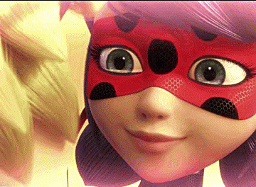 A Close Up Of A Ladybug Mask On A Cartoon Character GIF