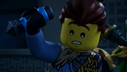 A Close Up Of A Lego Figure With A Sticker That Says ' 0101 ' On It GIF