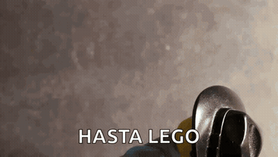 A Close Up Of A Lego Figure With The Words Hasta Lego On The Bottom GIF