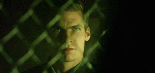 A Close Up Of A Man Behind A Chain Link Fence . GIF