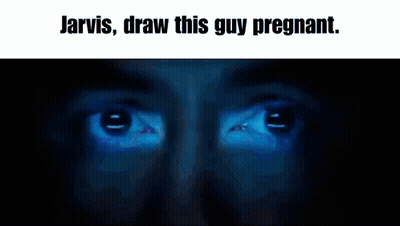 A Close Up Of A Man 'S Eyes With The Words Jarvis Draw This Guy Pregnant Below Them GIF