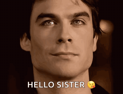 A Close Up Of A Man 'S Face And The Words Hello Sister GIF