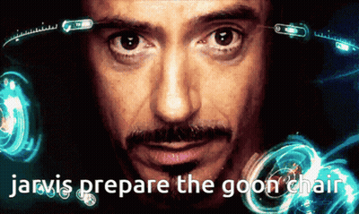 A Close Up Of A Man 'S Face And The Words Jarvis Prepare The Goon Chair GIF