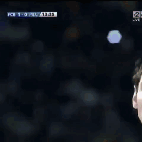 A Close Up Of A Man 'S Face During A Soccer Game With Fcb 1 0 Ml At 13:36 GIF