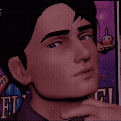 A Close Up Of A Man 'S Face In Front Of A Sign That Says ' E.t.f. ' GIF