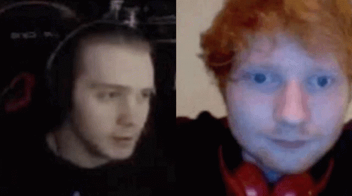 A Close Up Of A Man 'S Face Next To A Close Up Of A Man 'S Face With Red Hair . GIF