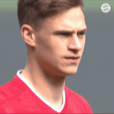A Close Up Of A Man 'S Face With A Bayern Munich Logo On The Bottom GIF