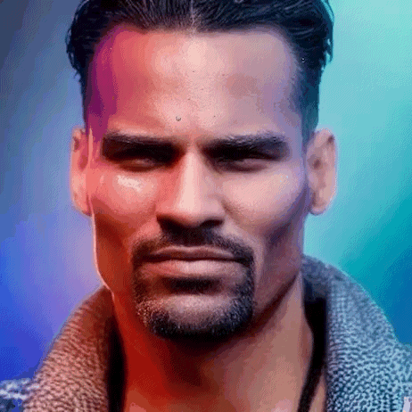 A Close Up Of A Man 'S Face With A Beard And A Red And Blue Background . GIF