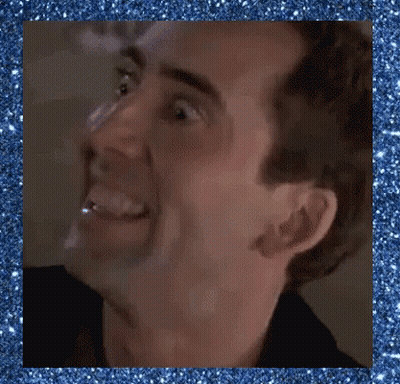 A Close Up Of A Man 'S Face With A Blue Glitter Background GIF