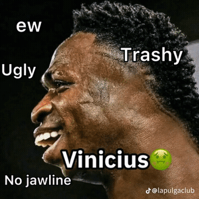 A Close Up Of A Man 'S Face With A Caption That Says Ew Trashy Ugly Vinicus No Jawline . GIF