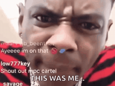 A Close Up Of A Man 'S Face With A Caption That Says This Was Me . GIF