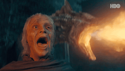 a close up of a man 's face with a fire coming out of his mouth and the word hbo on the bottom