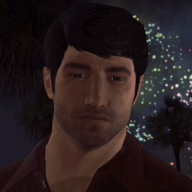 A Close Up Of A Man 'S Face With A Fireworks Background GIF