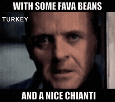 A Close Up Of A Man 'S Face With A Meme That Says Turkey And A Nice Chianti GIF