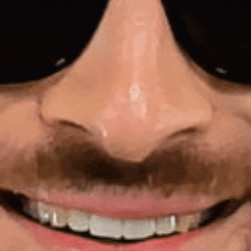 A Close Up Of A Man 'S Face With A Mustache And Sunglasses . GIF