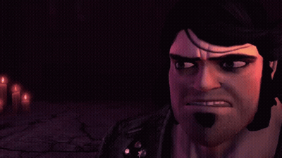 A Close Up Of A Man 'S Face With A Purple Light Behind Him GIF