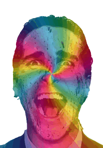 A Close Up Of A Man 'S Face With A Rainbow In The Background Sticker