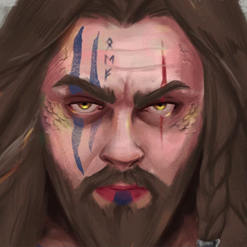 A Close Up Of A Man 'S Face With A Tattoo On His Forehead GIF