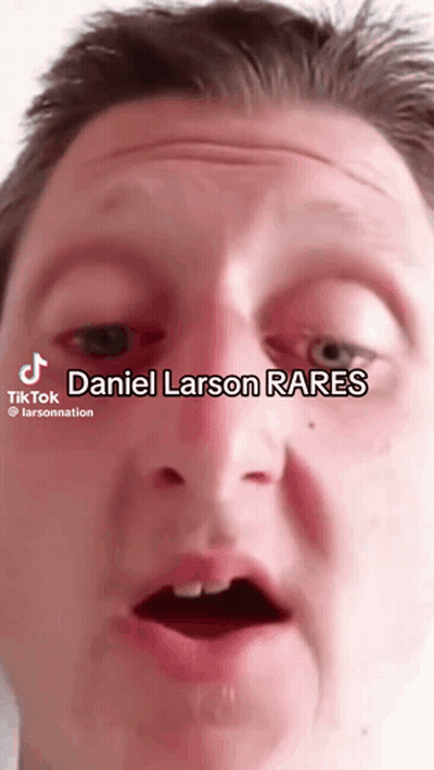 A Close Up Of A Man 'S Face With Daniel Larson Rares Written On The Bottom GIF