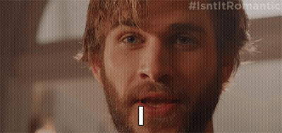 A Close Up Of A Man 'S Face With #Isntltromantic On The Bottom GIF