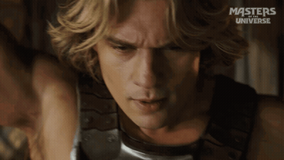 A Close Up Of A Man 'S Face With Masters Of The Universe Written In The Corner GIF